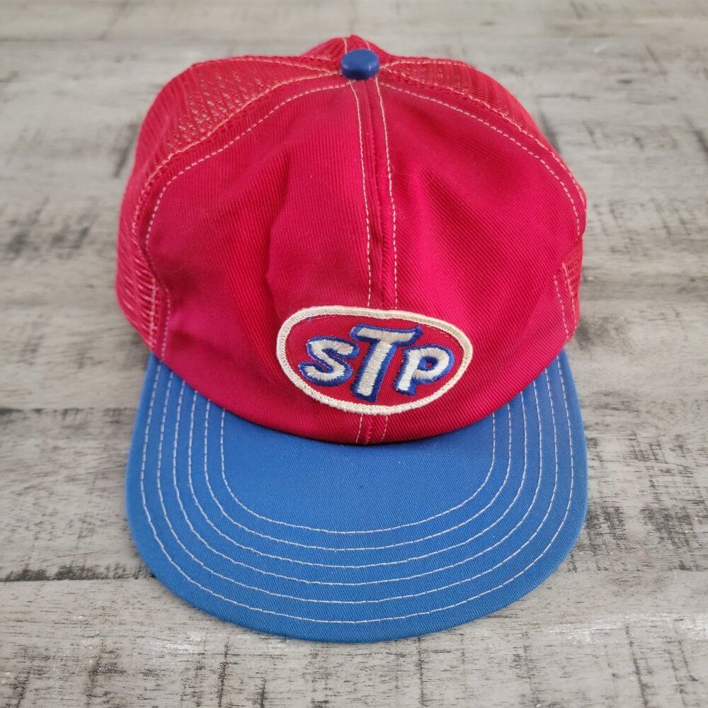 STP Oil Red Trucker Hat Snapback Made In USA White Stitching
